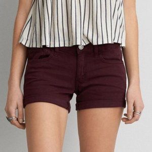 American Eagle Maroon Hi-Rise Shortie Shorts (Size 4)